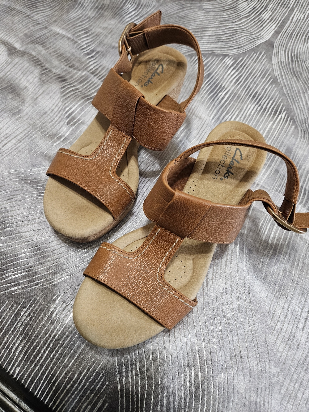 Clarks Brown Adjustable Ankle-Strap Wedge  Sandals